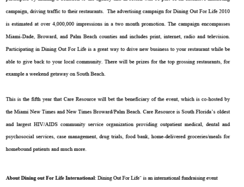 Dining Out For Life Press Release